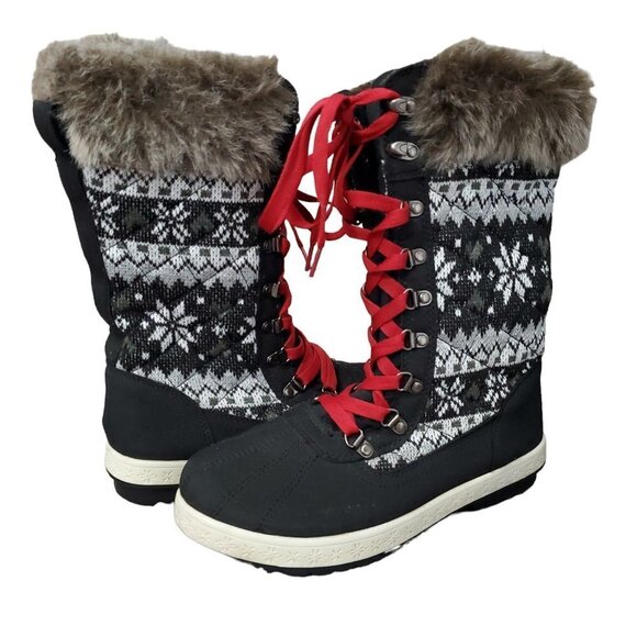 ❤️420 JustFab Black And White Fair Isle Manasa Boot New - Picture 1 of 12